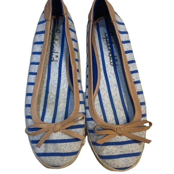 Splendid Ballet Flats Royal Blue Striped Textile Espadrilles Tan Leather Sz 8 - Picture 2 of 9